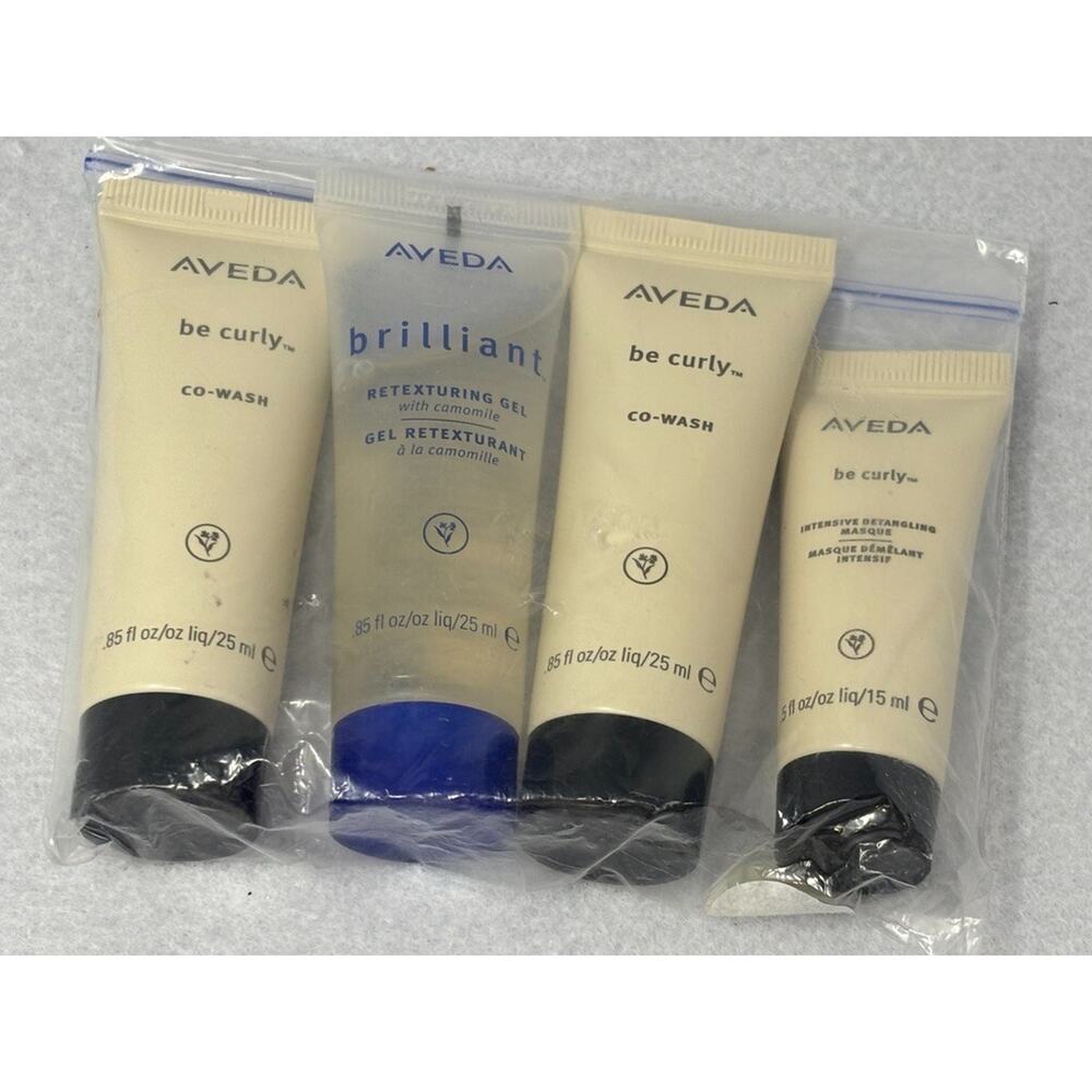 AVEDA Be Curly‎ Travel Size .85 oz Detangling Co-Wash Retexturing Gel Set of 4